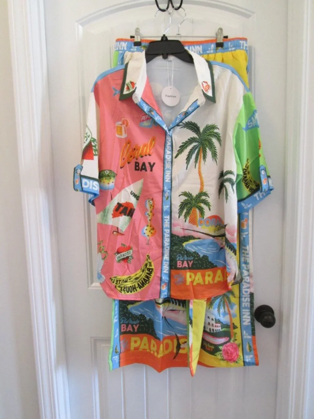 Tropical Resort 2-Piece Matching Set | Colorful Vacation Print | Wide Leg Pants